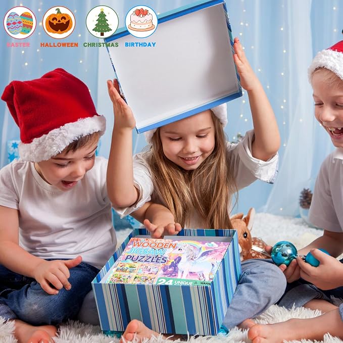 Wooden Princess Puzzles for Kids Age 3 4 5 Year Old, 4 Pack 24 Pcs Montessori Toddler Jigsaw Puzzles for Girl boy Activities Preschool Learning Educational Birthday Gift Travel Autistic Wooden Toys