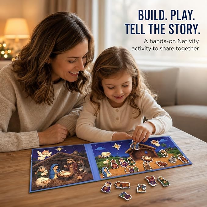 Travofun 20-Piece Magnetic Nativity Puzzle & Playset, Bible Story, Ages 3-6 | Build a 20-piece magnetic Nativity puzzle, then arrange the characters to retell the Christmas Bible story or create scenes.