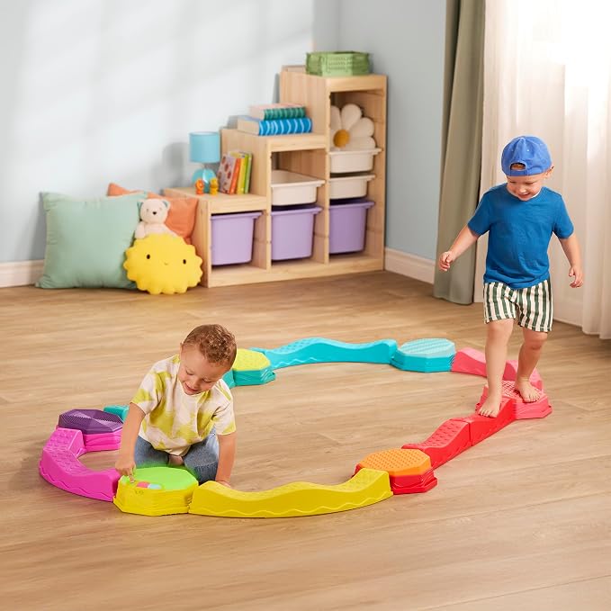 B. toys Balance Beam Set, Musical Wavy Beams & Sensory Stones | Balance & Groove Set with 8 wavy beams, 5 sensory stones, and 1 musical stepping stone for indoor or outdoor play, 3+ Years
