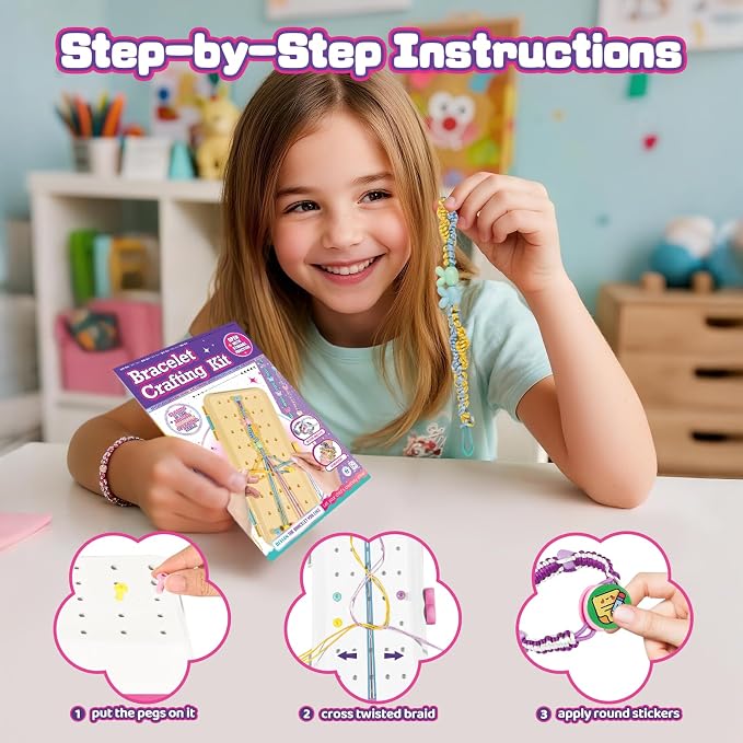 Cmiolacuna Friendship Bracelet Kit for Girls 8-12, 3-Layer Storage Box | Complete Friendship Bracelet Kit With String, Beads and Buttons, Plus a 3-Layer Storage Box to Keep Every Supply Sorted