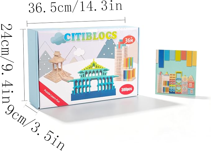 Premium 300 Pcs Rainbow Wooden Building Planks Kit, Open-Ended Creative Building Blocks Set for Kids Ages 3-12,Colorful Pine STEM Construction Toys - Educational Sorting & Patterning Gift (4.65 in)