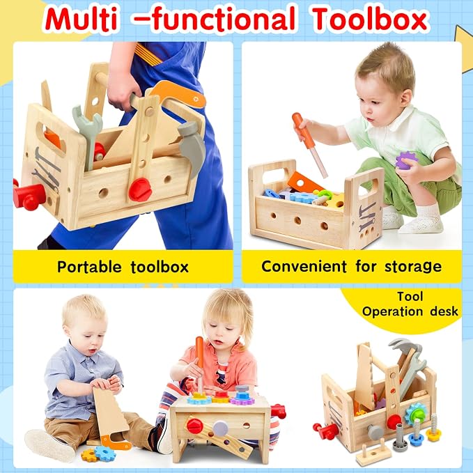 Mgtfbg Kids Tool Set - 29Pcs Wooden Toddler Tool Set with Tool Box | Montessori STEM Educational Construction Preschool Learning Activities Toy for 2 3 4 5 6 Year Old Boys Girls Birthday Gift
