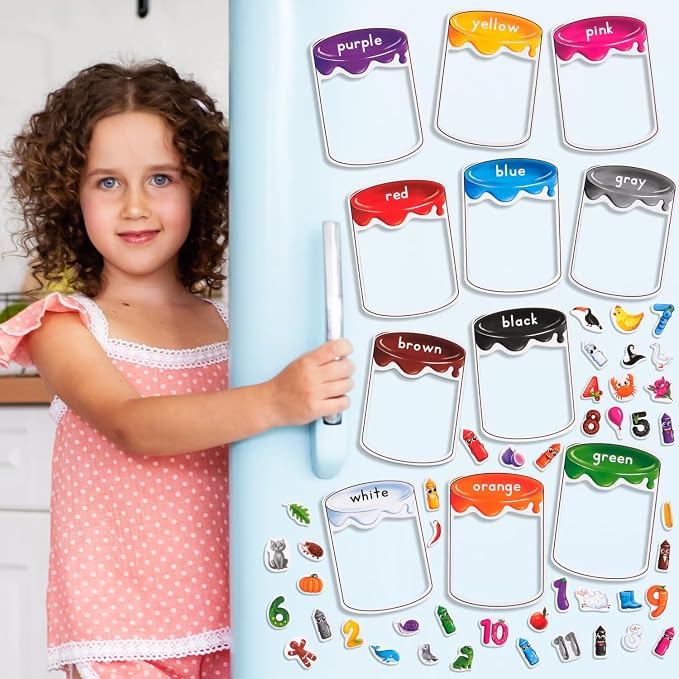 66 PCS Magnetic Color Sorting Set, Colors Sorting Toys - Simply Magic | Color Recognition for Toddlers 1-3, Numbers Color Sorting Magnets for Fridge, Magnetic Sorting Set for Whiteboard