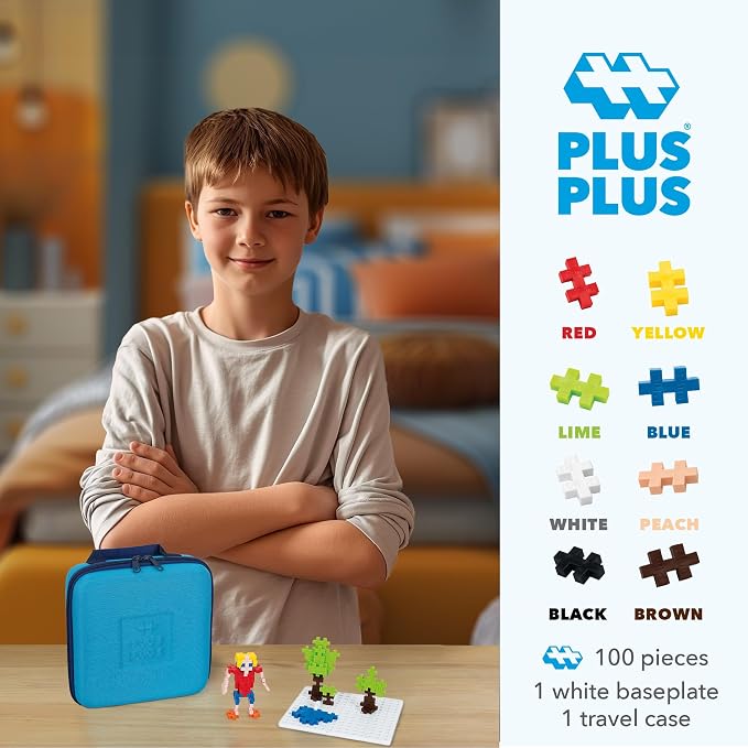 PLUS PLUS Travel Case, 100 Piece Basic Mix - Mini Waffle Blocks for Kids | Stem Toys, Airplane Travel Essentials for Kids, Classroom Must Haves, Gifts for Boys & Girls, Sensory Bin Filler