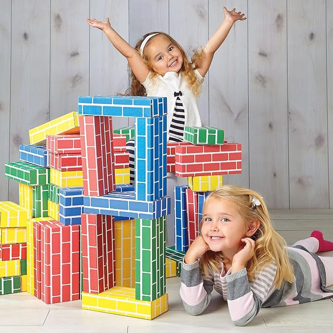 Lillian Vernon Primary Building Bricks | Set of 24 Kids Cardboard Blocks , Each 9" x 4" x 2"