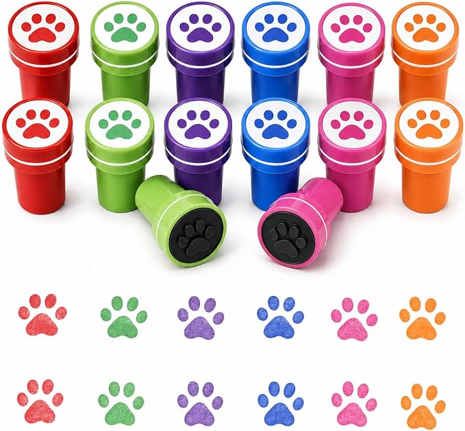 Cinrobiye 24 Pcs Pet Paw Stampers Party Favor Set, Cute Animal Paw Print Stamps for Kids Birthday Party, Classroom Rewards, Carnival Prizes, Goody Bag Fillers, Pet Lover Party Supplies