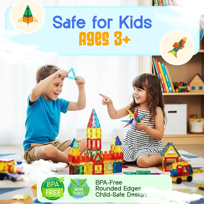 Magnetic Tiles 120 PCS Building Blocks for Kids – STEM Construction Toy Set, Creative Educational Magnetic Building Tiles, Montessori Gift for Boys & Girls Ages 3 to 12