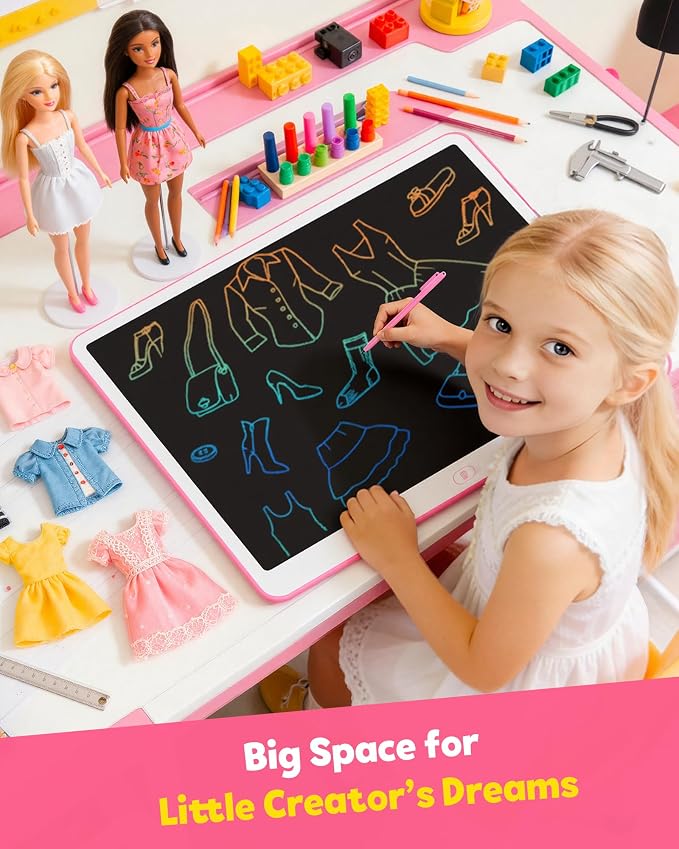 20inch LCD Writing Tablet with Stylus, Erasable Doodle Board Mess Free Drawing Pad for Kids, Car Trip Educational Toys Birthday Christmas Gift for 3 4 5 6 7 Girls Boy(Pink)