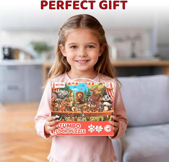 BenBen Floor Puzzles for Kids, 2 x 3 Feet 48 Pieces Forest Animals Puzzles | Extra-Thick Large Piece Jumbo Jigsaw Puzzle for Toddlers Ages 4-6, Preschool Educational Toys with Storage Box for Girls Boys