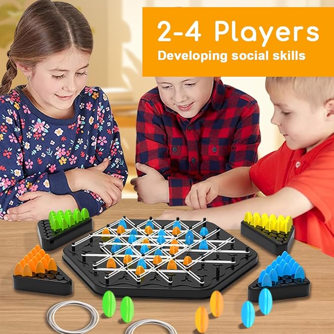 Chain Triangle Chess Game, Chain Link Game for Family Night | Strategy Triangle Game with Rubber Bands for Kids and Adults, 2 to 4 Players