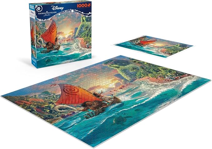Ceaco - Thomas Kinkade Disney - Moana - 1000 Piece Jigsaw Puzzle for Adults | Thomas Kinkade Disney Art, Made in USA, Recycled Board, Finished Size 26.6 x 19 in, Includes Poster, Frameable Art, Giftable