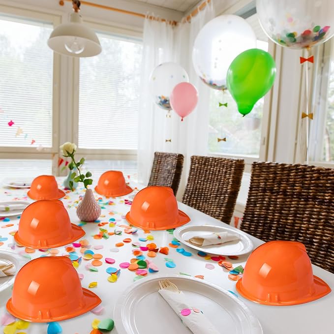 Sumind 48 Packs Construction Party Hats Kids Plastic Worker Helmet Bulk Toy for 3-8 Years Children Dress up Party Supplies(Orange)