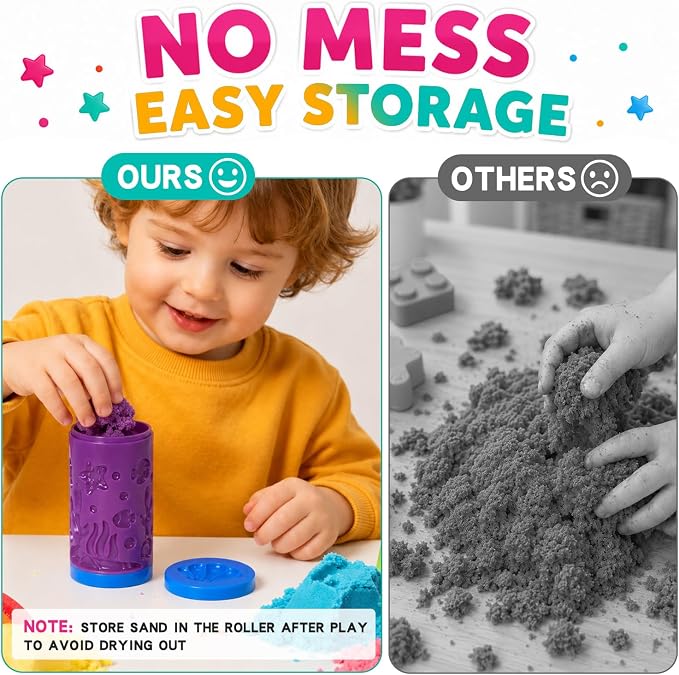 DaoDaoZhu Sensory Sand Kit, Magic Sand Toys, Sensory Toys for Kids Toddlers | Ocean & Space Pattern Roller, 10.58oz Non-Toxic Stretch Magic Sand, Sensory Play Sand Toys, Christmas & Birthday Gifts