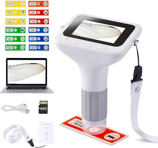 HOMEE 3" Kids Digital Microscope Kit, Portable Handheld Pocket Micro Scope | 1000X Handheld LED Microscope with 12 Slides, Photo & Video, Science Educational Toys Birthday Gifts for Boys and Girls,White