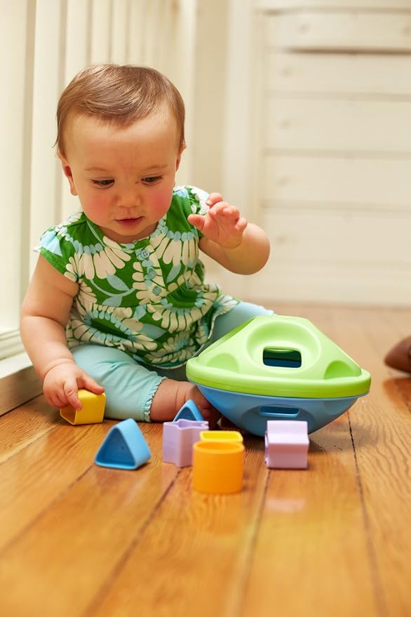 Green Toys Shape Sorter, Green/Blue - 10 Piece Motor Skills, Shape Categorization Kids Toy. Safe for Babies and Toddlers. No BPA, PVC. Dishwasher Safe, Recycled Plastic, Made in USA.