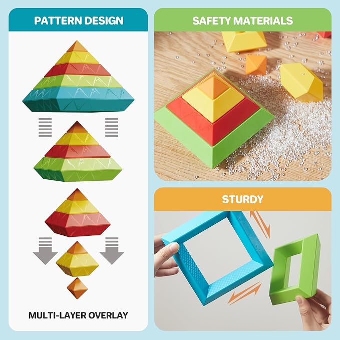 32-Piece Building Blocks Set, Montessori Pyramid Stacking Toys for Kids | STEM Preschool Learning Activities, Educational Manipulative Toys, Ideal Gifts for Toddlers Boys Girls 3 4 5 6 Year Old