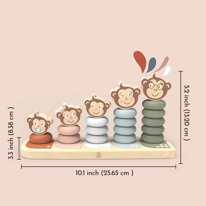 Kids Family Stacker, 5 Stackable Monkeys: Parent, Child, Sibling, Non-Toxic Paint, Develops Dexterity & Creativity, Educational Toy for Early Learning | 5 stackable monkeys, sorting & stacking toys, montessori toys, preschool toys, creative fine motor ...