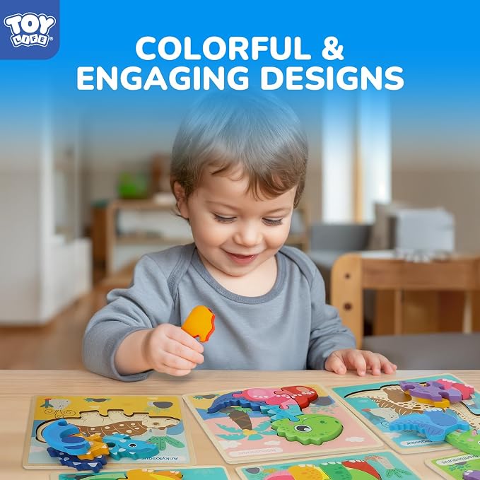 TOY Life Wooden Puzzles for Toddlers 2-4, 12 Pack Dinosaurs Puzzles for Toddler 1-3, Kids Montessori Toys for 1 2 3 Year Old, Educational Toys for Boys Girls Age 2 3 4 5, Baby Learning Toy Gifts