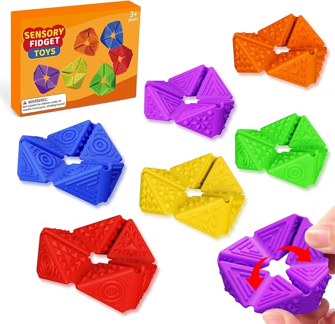 6Pack Fidget Silicone Sensory Toys for Kids Flip Cube with Textures | Quiet Small Fidgets for Classroom Focus,Stress Relief Toys for Autism ADHD Calm Down, Non-Toxic Durable Desk Fidgets Home