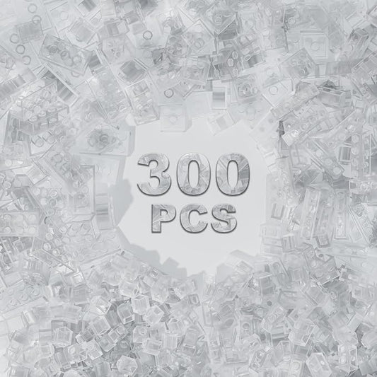 300 Pcs Classic Building Bricks, Fully Transparent Bulk Bricks,Compatible with Major Brands Parts and Pieces, Creative Building Block Toys for Boys Girls Ages 6 7 8 9 10 Year Old