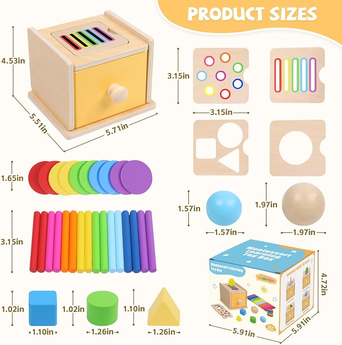 YHHYTOY Montessori Toys for 1+ Year Old, Object Permanence Coin Box | Color Sorting Ball Drop Fine Motor Skills Toys for 1-2 2-3 Year Old, Shape Sorters for Toddlers 1-3, Learning Gifts for Kids