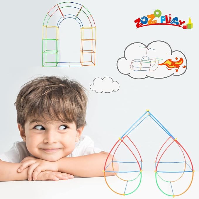 ZOZOPLAY Straw Constructor STEM Building Toys 800 Piece Straws and Connectors Building Sets Colorful Motor Skills Interlocking Plastic Engineering Toys Best Educational Toys Boy & Girl | 800 straws and connectors let kids build cars, rockets, and more ...