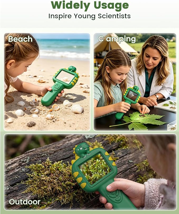 Outdoor Portable Kids Microscope: Handheld Microscope Auto Focus | Pocket 1000x Hand Held Microscope, Magnifying Camera for Travel, 3.5H Rechargeable Battery 6 LEDs, Anytime Exploration