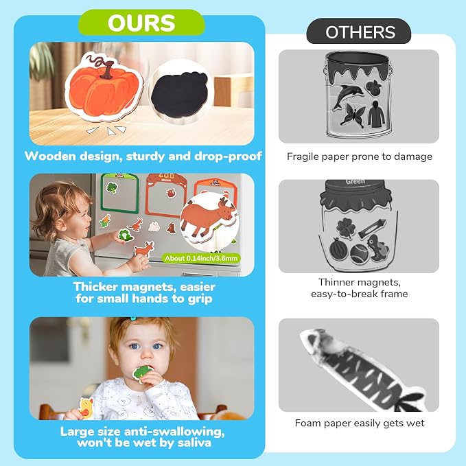 JoyCat Wooden Fridge Magnets for Toddlers, Animal Color Sorting Set, 50 PCS | Farm & zoo animal magnets for kids, magnetic color sorting refrigerator toys and educational learning gifts for 3-6 year olds
