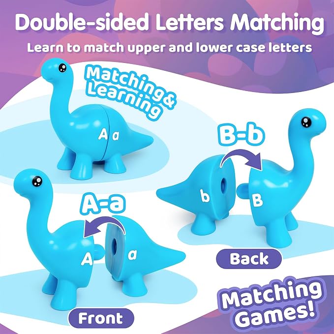 13Pcs Dinosaur Alphabet Learning Toys, Double-Sided ABC Matching Game | Montessori Preschool Educational Sensory Toy, Preschool Travel Activities, Christmas Birthday Gifts for Boys Girls