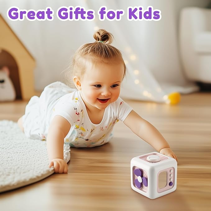 SOCBTNSO Montessori Busy Cube Travel Sensory Toy for Toddlers | Learning Fine Motor Skills, 1st Birthday Gifts for 1 Year Old, 6 9 12 Months Baby