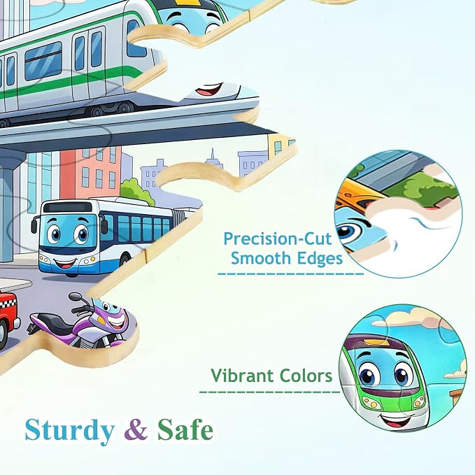 Puzzles for Kids Ages 3-5, Wooden Jigsaw Puzzles 24 Pieces 6 Pack | Vehicle Transportation Puzzle Set, Educational Learning Toys, Christmas Birthday Gifts for Boys Girls