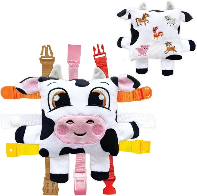 Buckle Toys, Bessie Cow, Develop Motor Skills and Problem Solving | Montessori Learning Activity Travel Toy for Toddlers, Develop Motor Skills and Problem Solving