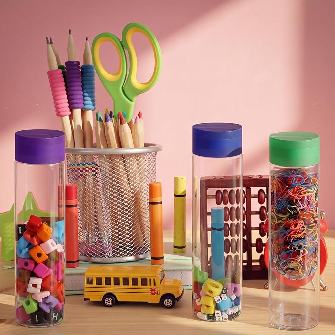 FoldTier 12 Set Letter Number Sensory Bottles, Plastic Clear Calming Kit | 13.5 oz Bottle, Pom-pom Balls, Alphabet and Number Decor, Clay, Rainbow Tape, Calm Down Jar Filler for Back to School