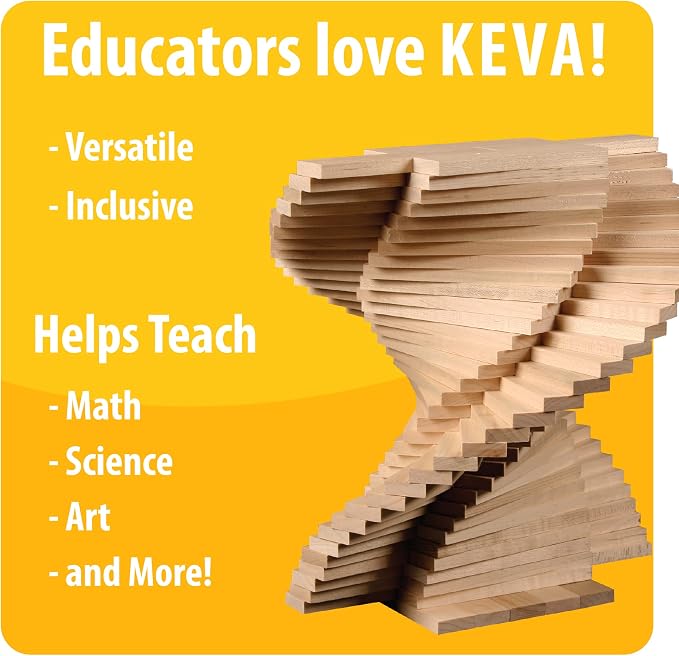 MindWare KEVA Structures 400 Plank Wooden Building Blocks Set - Includes 400 Pine KEVA Planks, Canvas Storage Bag and Full-Color Idea Book