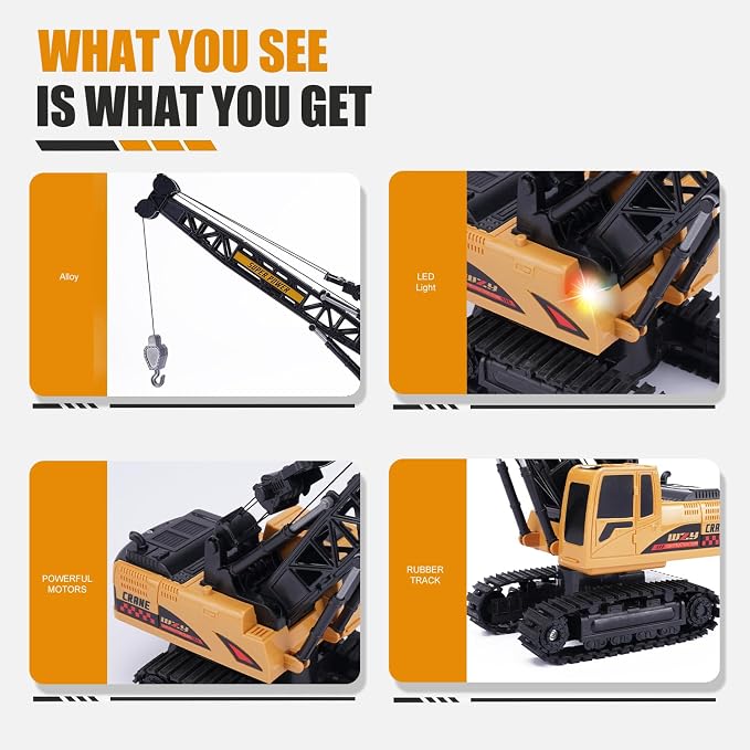 Remote Control Crane Toy, 1:14 Scale RC Construction Vehicle with Metal Hook & 2 Batteries Included - Realistic Engineering Toy Truck, for Boys Girls 3 4 5 6 7 8 Years Old