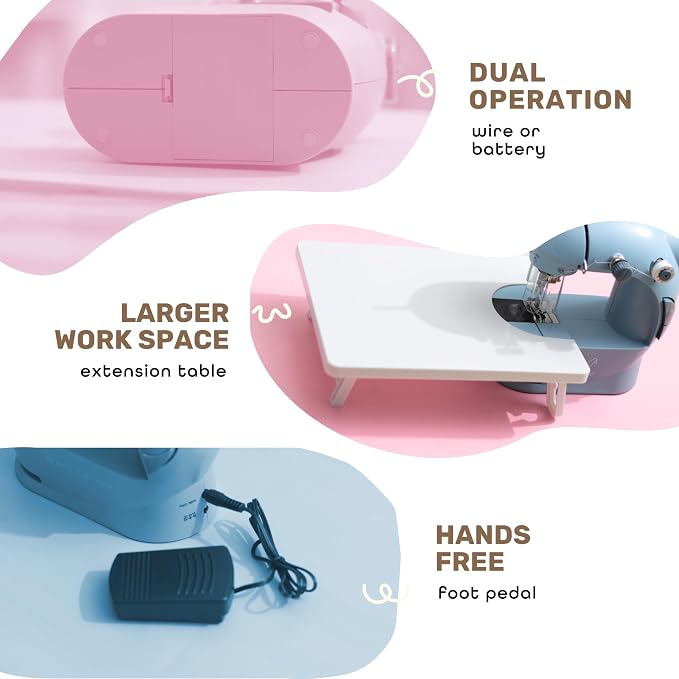 CraftBud Mini Sewing Machine for Beginners, Adults and Kids Sewing Machine | 48-Piece Sewing Kit Accessories, Portable, Dual Speed, Extension Table, Foot Pedal, Built-in Light, Guide Book & More, Blue