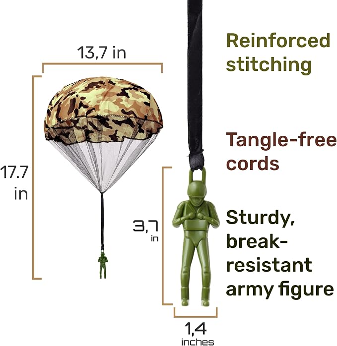 NUTTY TOYS Army Parachute Toys for Kids - Tangle Free Outdoor Flying Parachute Men, Best Small Outside Toys for 4 5 6 7 8 9 10 11 12 Year Old, Top Christmas Stocking Stuffers Idea 2026 Unique Boy Gift