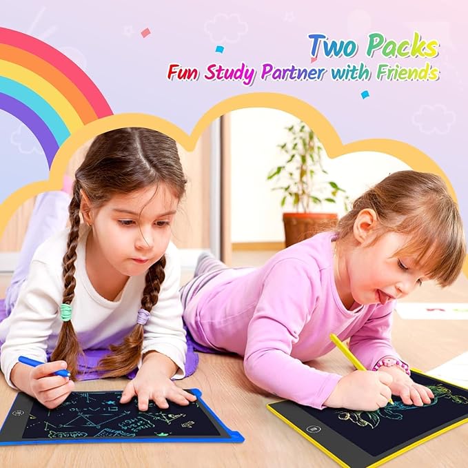 TECJOE 10 Inch 2 Pack LCD Writing Tablet for Kids, Mess Free Drawing Tablet | Colorful Drawing Pad, Travel Road Trips Essential, Quiet Time, Learning Toys Birthday Gifts for Boys Girls Ages 3-8