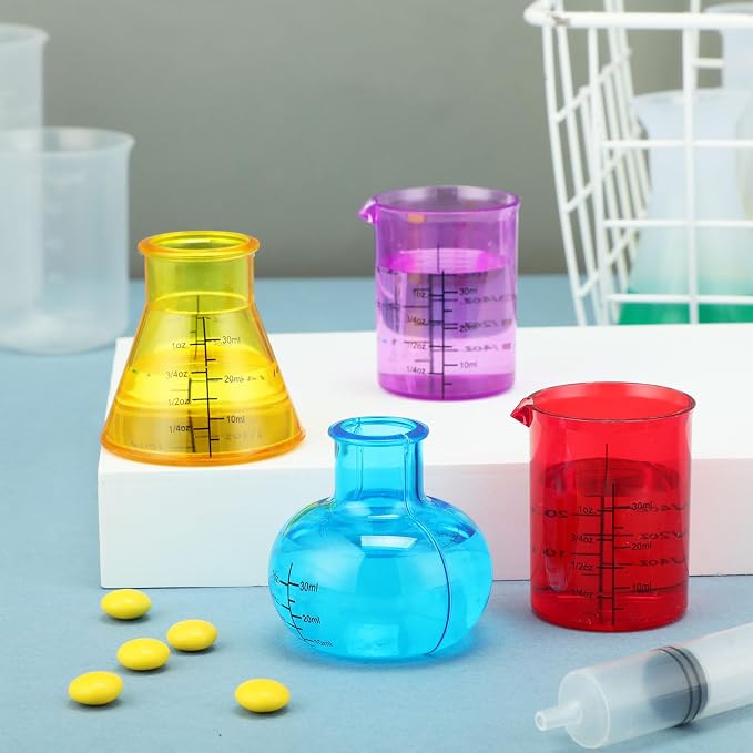 8 Pcs Science Measuring Flask Set for Kids | Graduated Cylinder, 30ml, Colorful, Science Kits for Kids, Ideal for DIY and Lab Experiment, PS Plastic