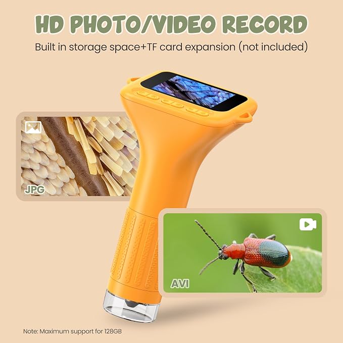 1000X Portable Handheld Digital Microscope for Kids with HD2.0 IPS Screen | 50X-1000X Magnification, STEM Educational Toys Birthday Gifts, for Age 4-12 Girls Boys, Captures photo/video, PC Compatible