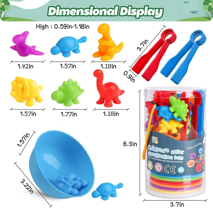 Counting Dinosaur Montessori Toys for Kids 3-5, Color Sorting Sensory Toys | Sensory Bin Toy, Counting Bears, Fine Motor Skills, Preschool Learning Educational Toy for 3 4 5 Year Old, Birthday Gifts