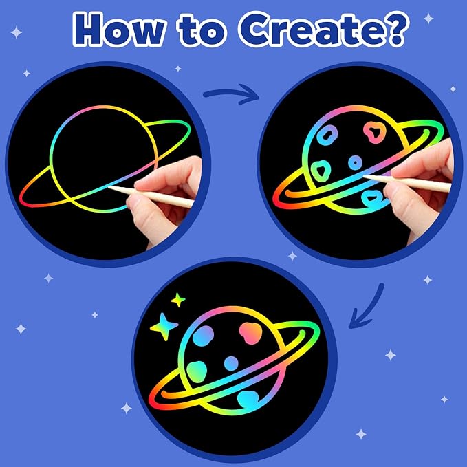 ZMLM Scratch Paper Art-Crafts Gift: 2 Pack Rainbow Notebooks Supplies Toys | Art Crafts for 3 4 5 6 7 8 9 10 11 12 Years Old Girls and Boys Kids Birthday Christmas Party Travel Games Activities Planet