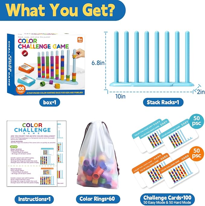 Color Challenge Game – A Quick-Thinking Color Matching Puzzle Game for Family Game Night and Parties Fun, Board Games for Kids 6-8-12 & Adults, Color Games Toys Gifts for Boy & Girl Birthday Christmas