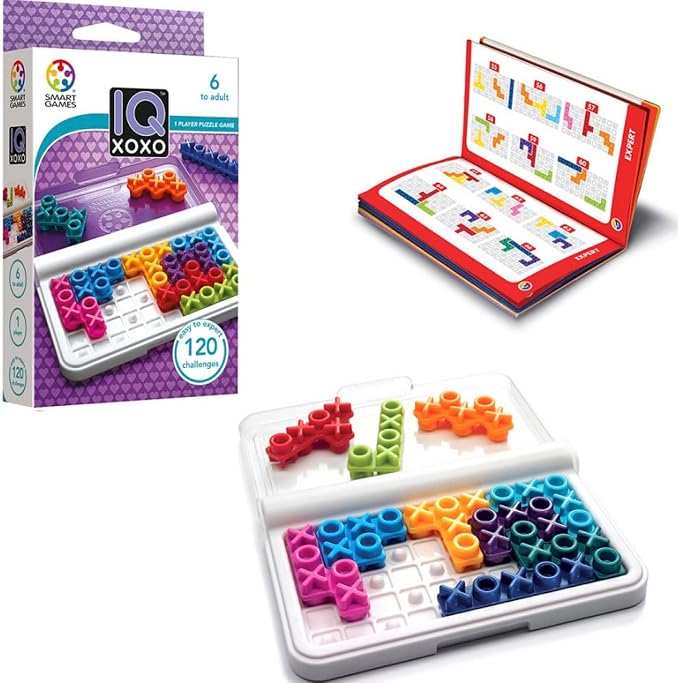 SmartGames IQ XOXO – Compact Logic Puzzle Game with 120 Challenges for Kids & Adults, Travel-Friendly Brain Teaser in Handy Case
