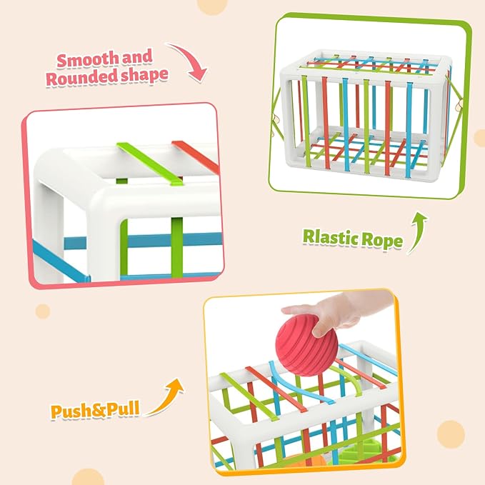 MINGKIDS Montessori Toys for 1 Year Old, Cube & 6 Sensory Shape Blocks&6 Colors Ball Pit Balls,Baby Sensory Fine Motor Skills Developmental Toys,Gifts for 12 18 Month Age 1 2