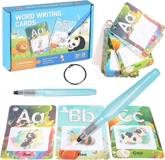 Alphabet Water Coloring Books for Toddlers - Painting Water Coloring Sorting Flash ABC Learning Cards, Mess Free Water Art Book Gift for 3 4 5 Year Old Kids, Travel Activity Toys (Animal)