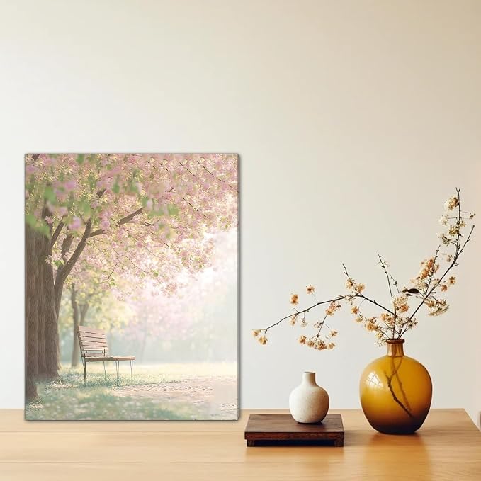 HOURIA 6Pcs Pastel Spring Framed Canvas Wall Art(12”x16”),Pink Tulip Floral Botanical Bird Wall Decor,Spring Decorations for Home Office
