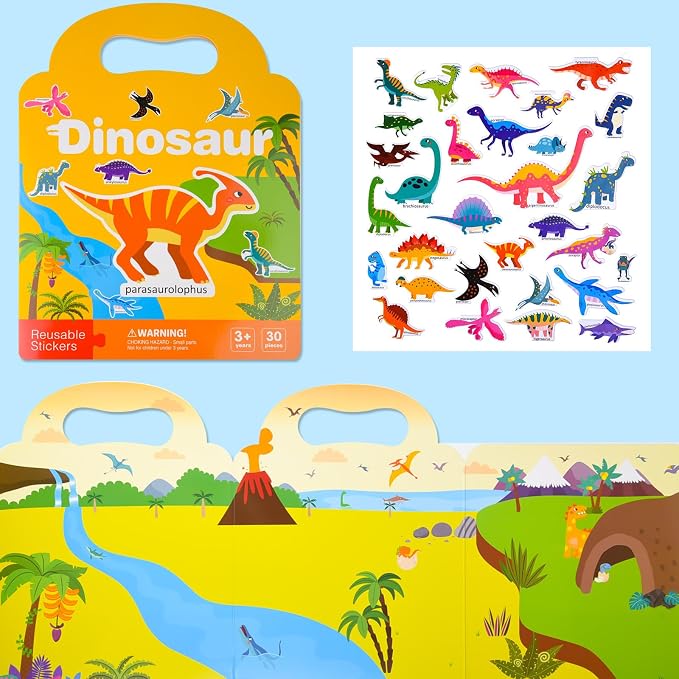 ASTARON 3 Pack Reusable Sticker Books for Toddlers,Educational Sensory Toy | Reusable Sticker,Waterproof Jelly Stickers, Portable Travel Toys,Educational Sensory Learning Toy,Gift for Boy Girl