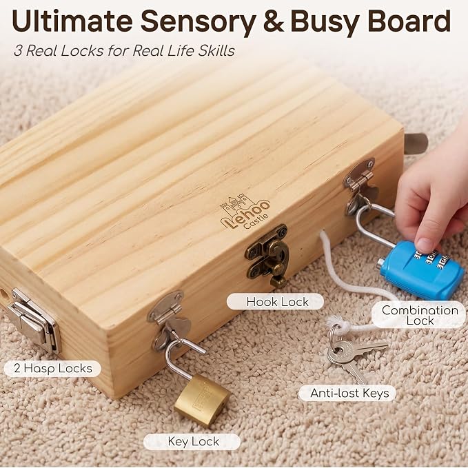 Lehoo Castle Montessori Screwdriver Board Set, Wooden Tool Set for 3 4 5 | Lock and Key Montessori Toys for Toddlers 3-5, STEM Busy Board Toys, Preschool Learning Fine Motor Skills Toys Sensory Gift