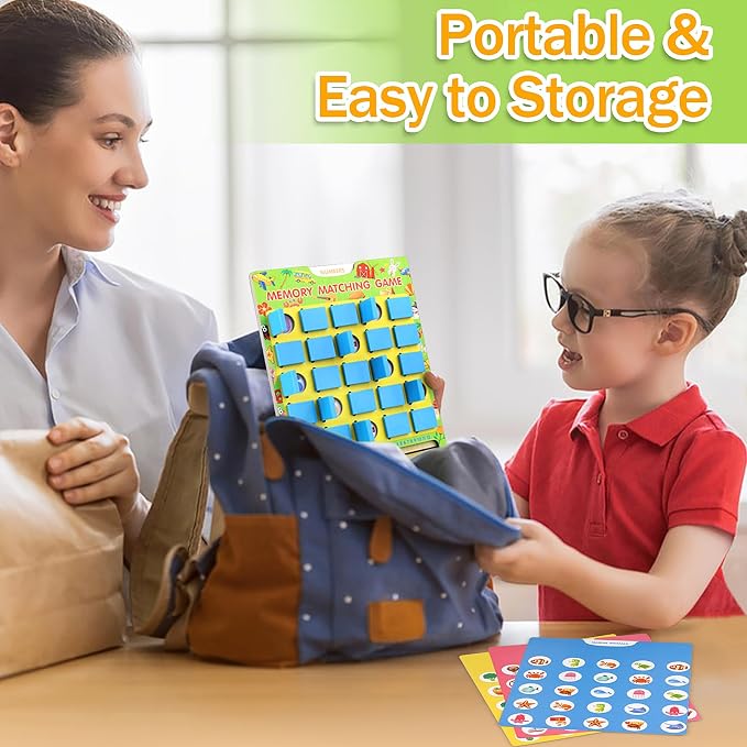 Vinlon Matching Memory Game for Kids Ages 4-8, Flip to Win Board Games Travel Toys Parlor Games for 3 4 5 6 7 8 Years Old, Road Trip Essentials, Airplane, Car Activity Easter Basket Stuffers